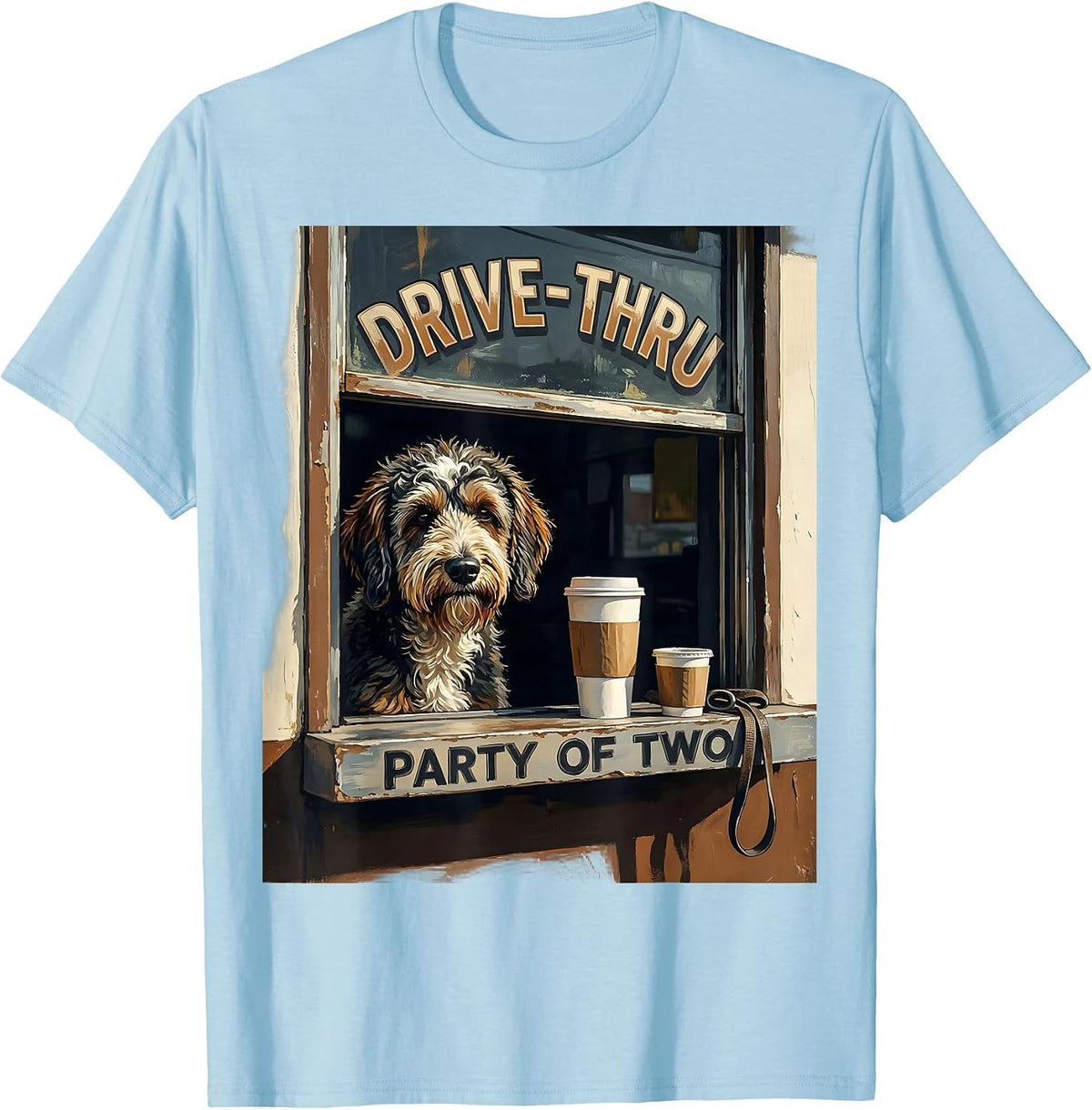 Men's Drive-Thru Party Of Two Funny Bernedoodle Coffee Lover Gift T-Shirt - Baby Blue