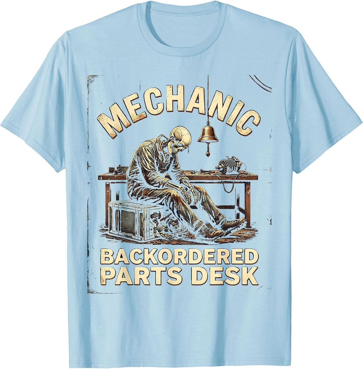 Men's Mechanic Backordered Parts Desk Vintage Auto Repair Skeleton T-Shirt - Baby Blue