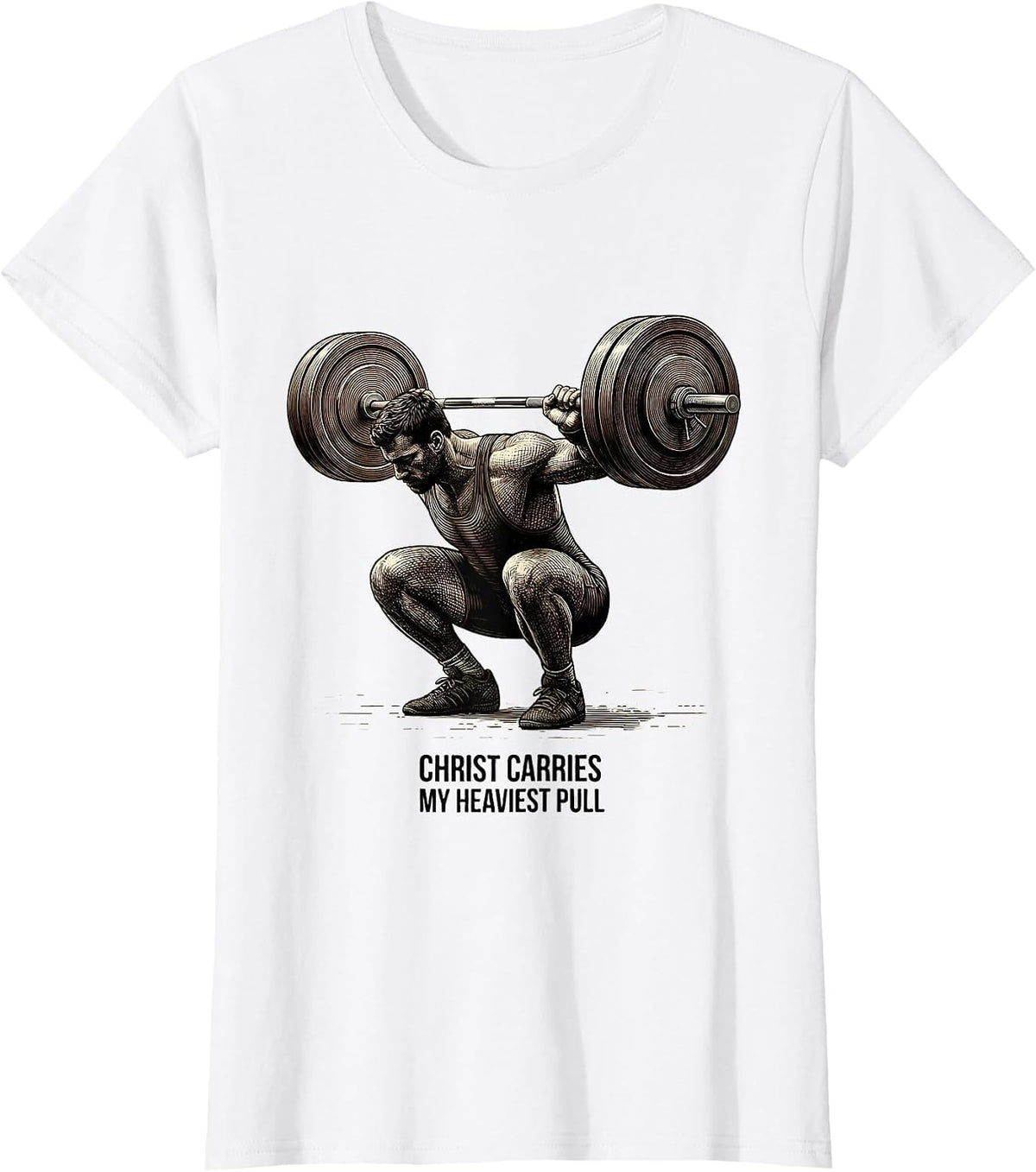 Women's Christ Carries My Heaviest Pull Faith Motivation Gym T-Shirt - White