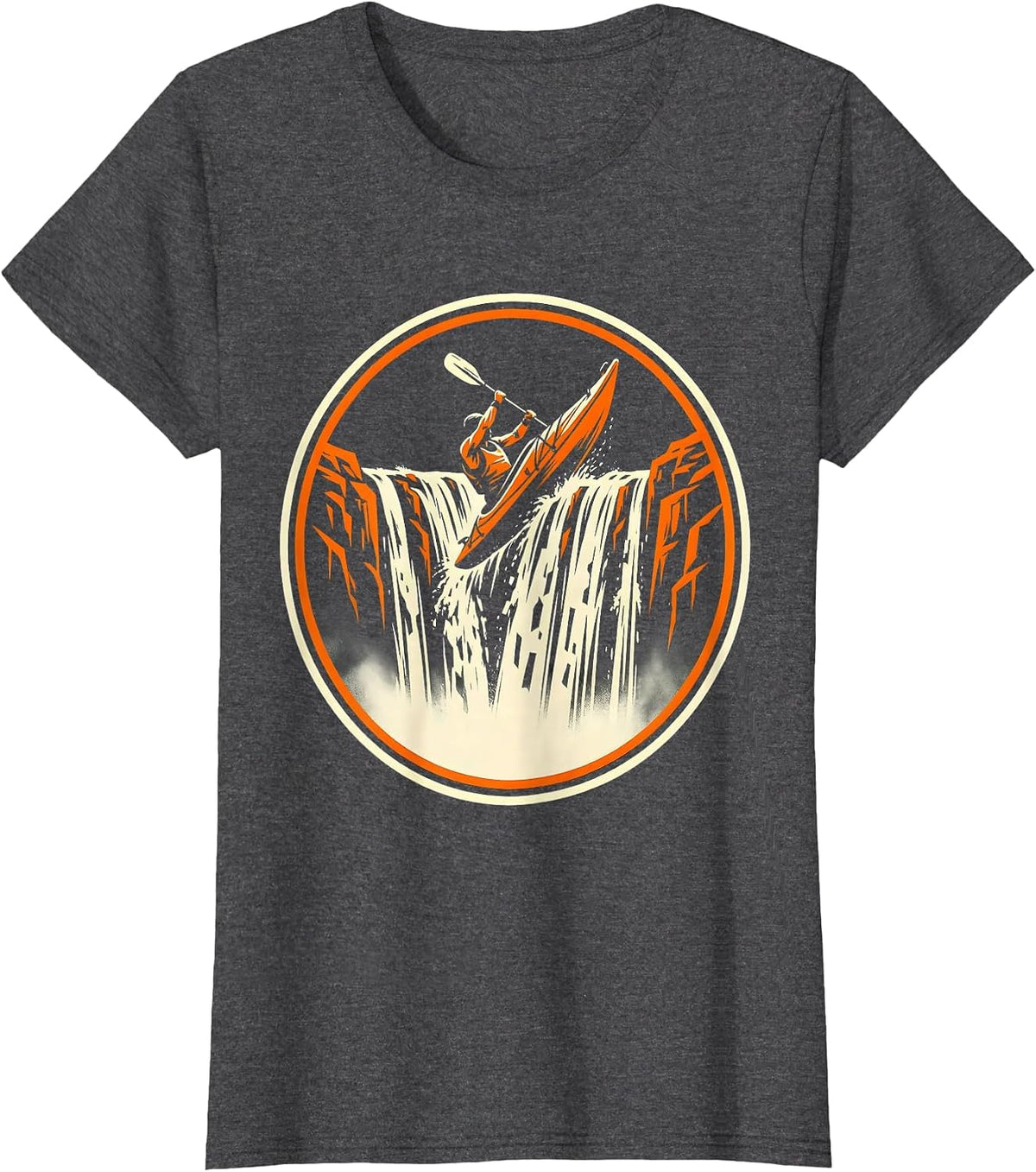 Women's Kayaker Waterfall Drop Adventure Graphic T-Shirt - Dark Heather Grey