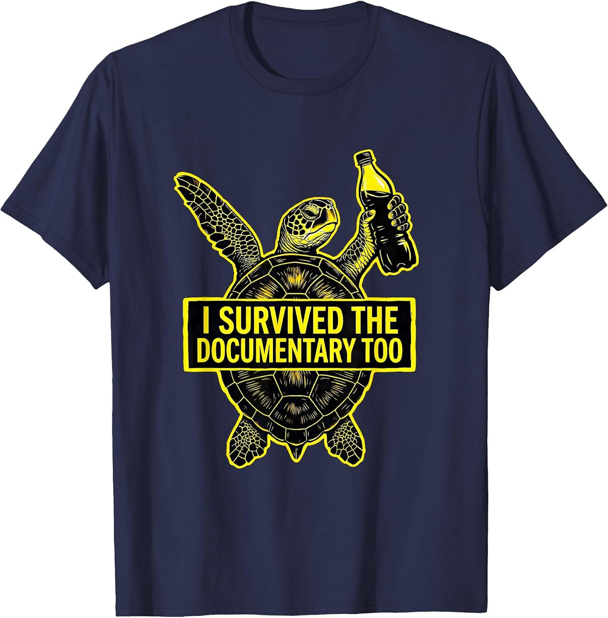 I Survived The Documentary Too Funny Sea Turtle Ocean Animal T-Shirt - Navy Blue