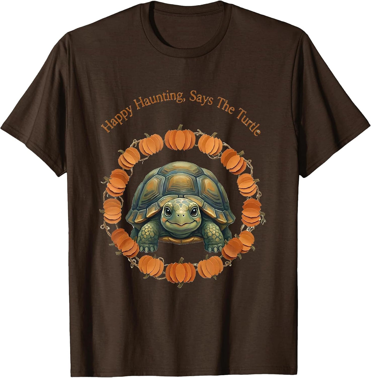 Men's Happy Haunting Says The Turtle Whimsical Halloween Turtle T-Shirt - Brown