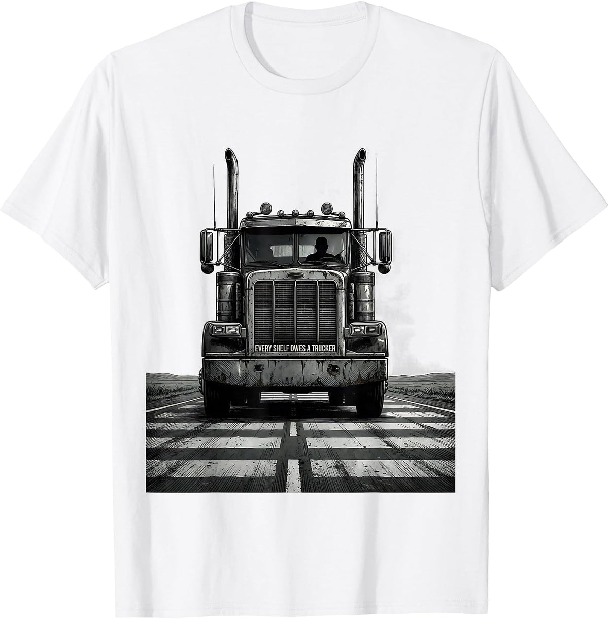 Men's Every Shelf Owes A Trucker Patriotic American Flag Semi T-Shirt - White