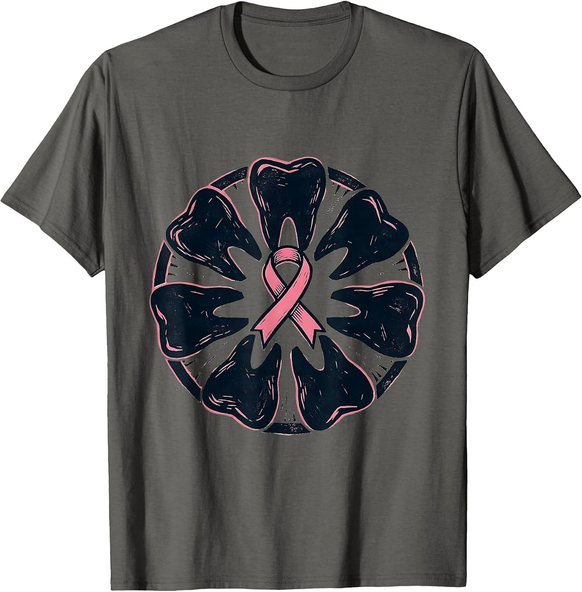 Sealed Dental Tooth Badge Breast Cancer Awareness Month T-Shirt - Asphalt Grey
