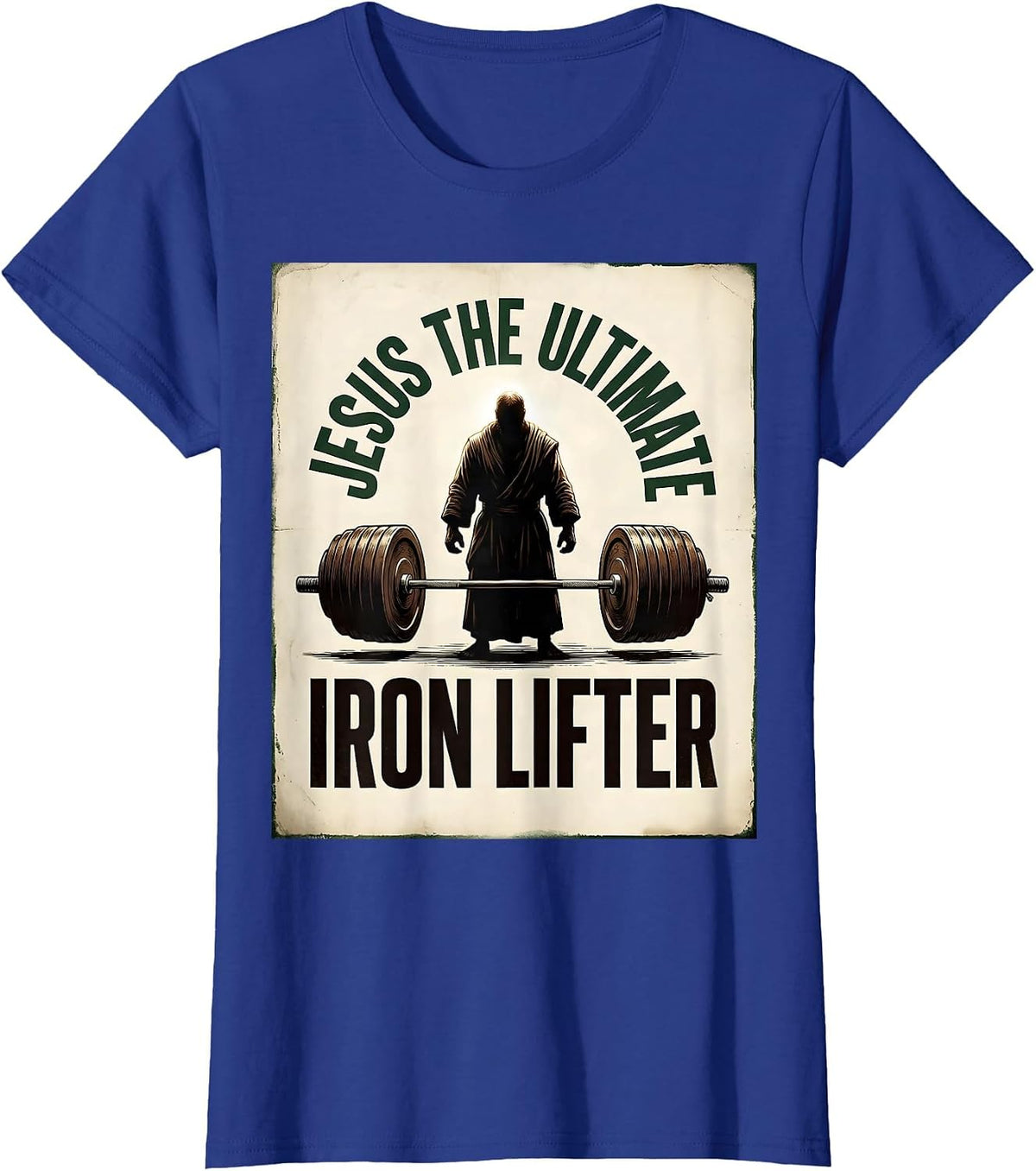 Women's Jesus The Ultimate Iron Lifter Vintage Christian Gym T-Shirt - Royal Blue