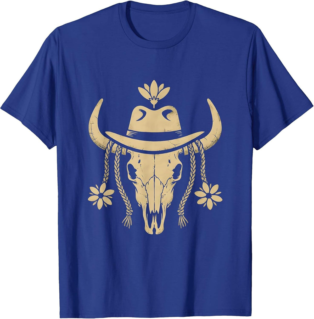 Cowgirl Braids Wide Brim Hat Rodeo Graphic T-Shirt - Royal Blue
