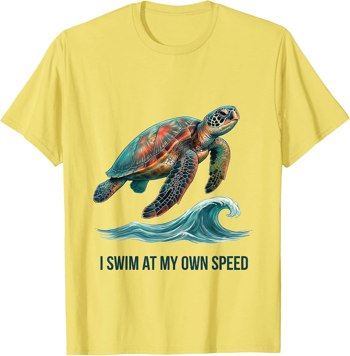 Men's I Swim At My Own Speed Funny Sea Turtle Beach Souvenir T-Shirt - Lemon Yellow
