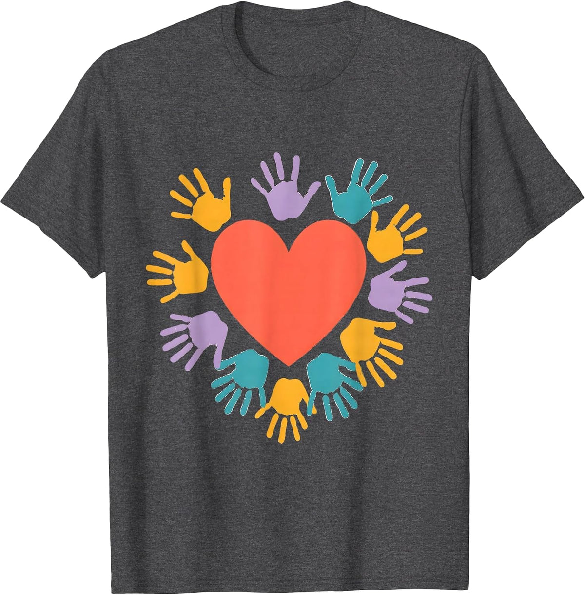 Kindergarten Teacher Tiny Handprints Big Heart T-Shirt - Dark Heather Grey