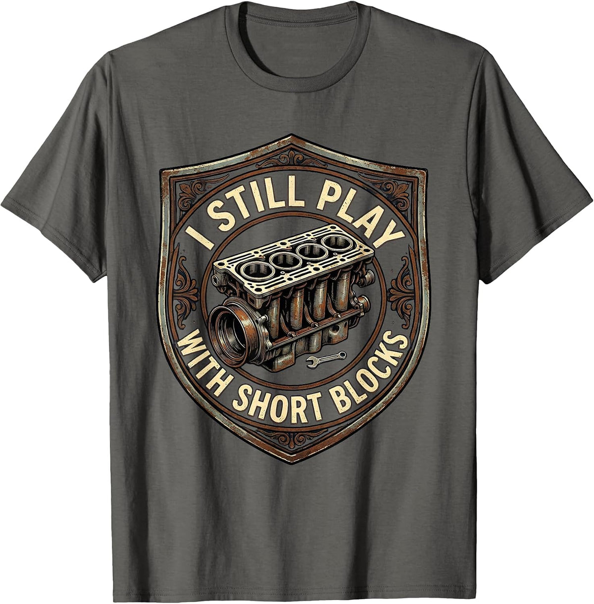 I Still Play With Blocks Vintage Mechanic Auto Technician T-Shirt - Asphalt Grey