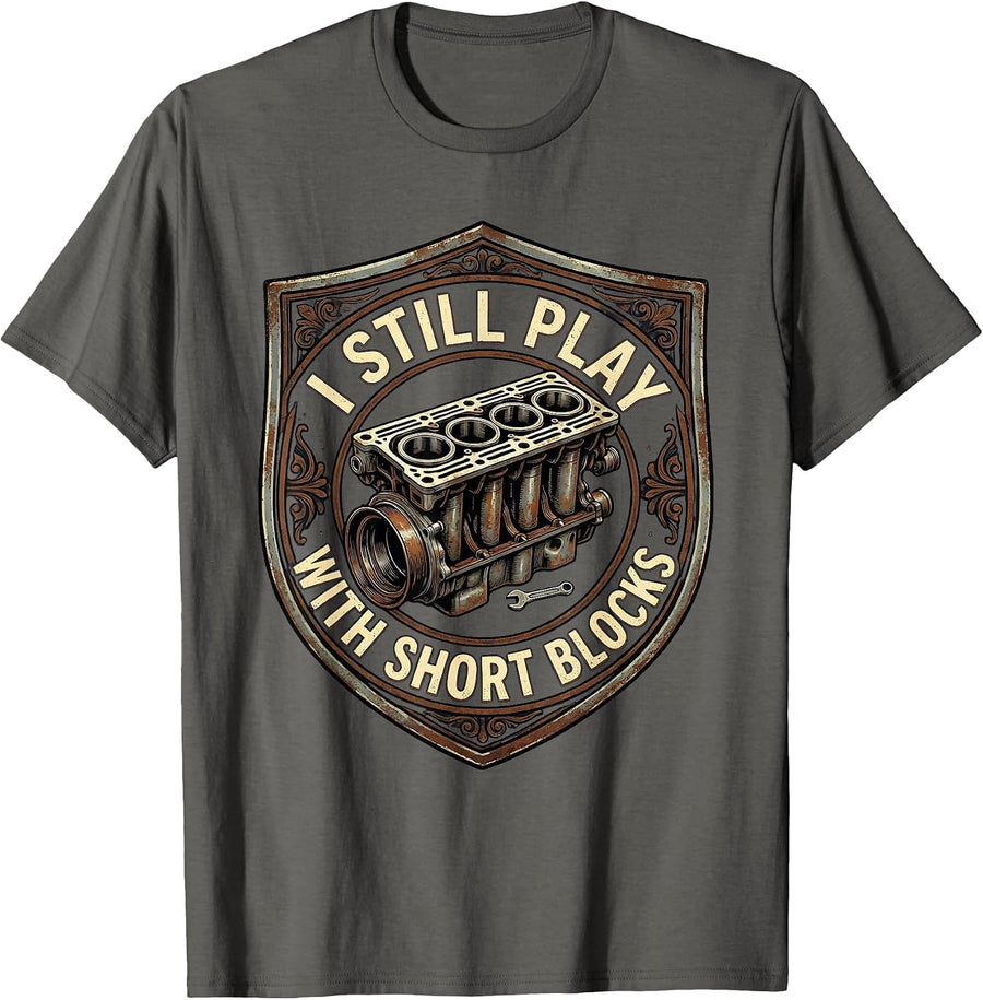 I Still Play With Blocks Vintage Mechanic Auto Technician T-Shirt - Asphalt Grey