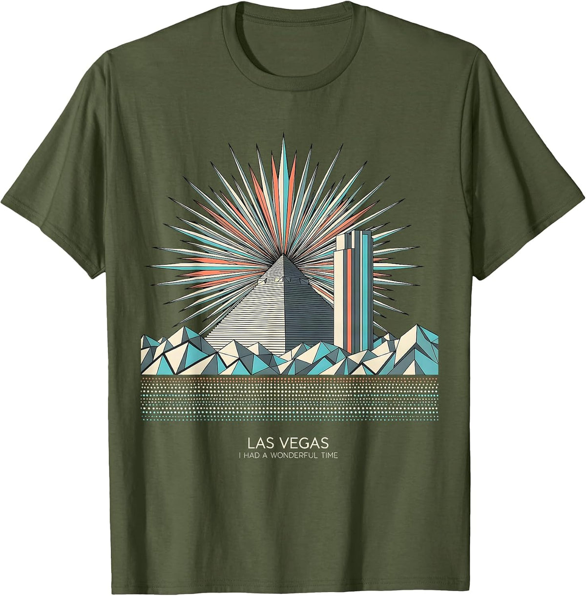 Men's Las Vegas, I Had A Wonderful Time Geometric Skyline Souvenir T-Shirt - Olive Green