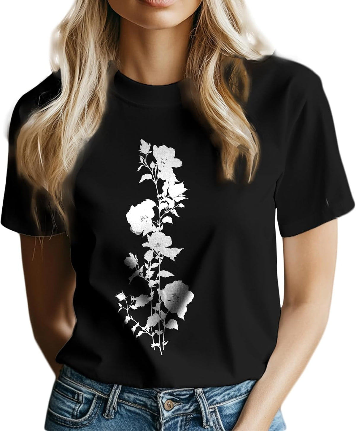 domirica 100% Cotton Tshirt for Women Flower Print Short Sleeve Crewneck Casual Dressy Funny 2025 Summer Boho Ladies Clothes