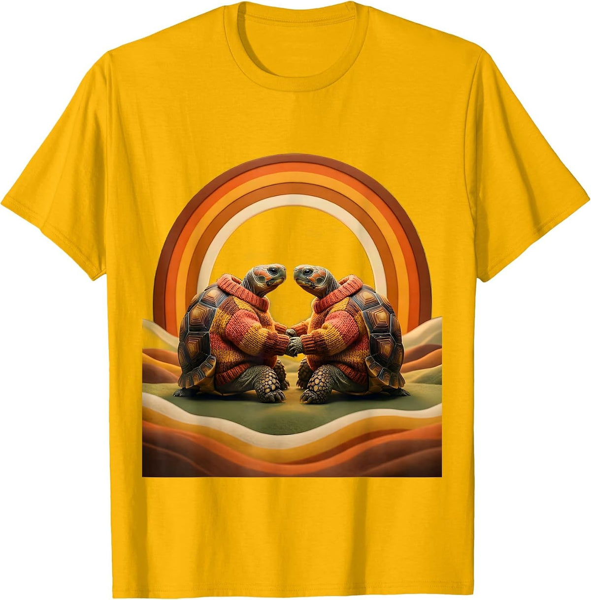 Men's Matching Sweaters Turtle Couple Cute Animal Design T-Shirt - Golden Yellow