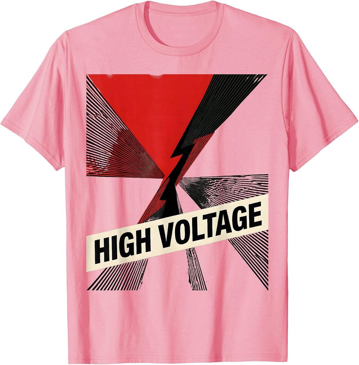 Men's HIGH VOLTAGE Bold Lightning Bolt Graphic Minimalist Icon T-Shirt - Pink