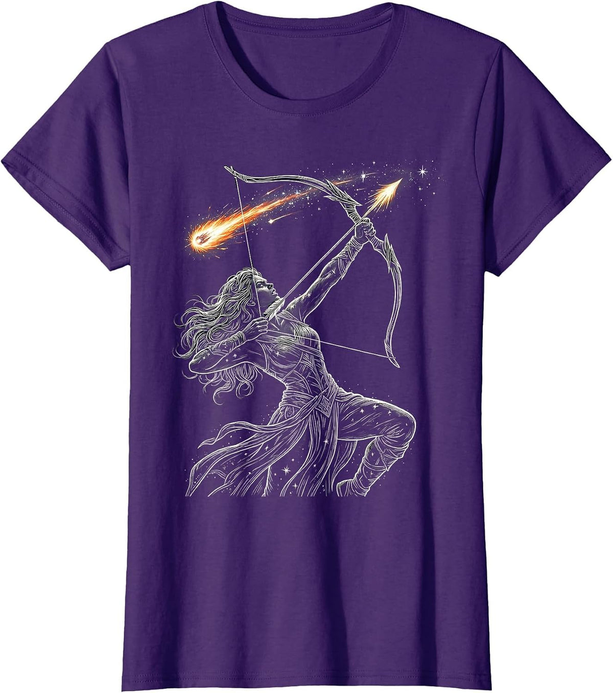 Women's Archer Drawing Bow at Shooting Star Graphic T-Shirt - Purple