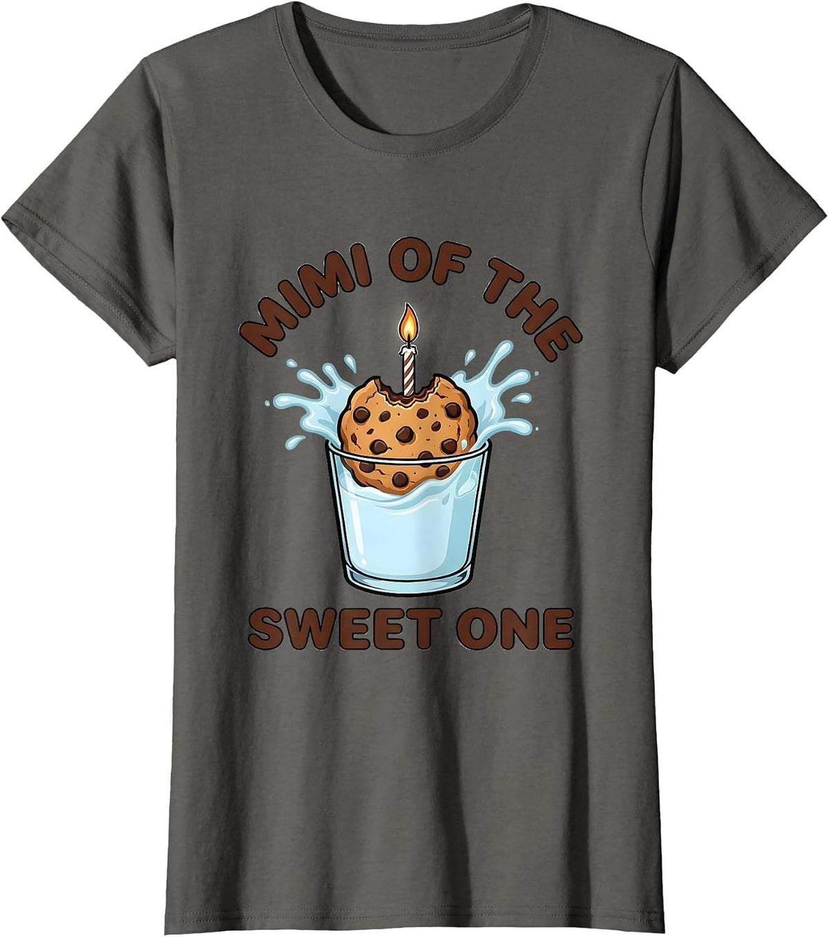 Women's Mimi Of The Sweet One Cookies and Milk 1st Birthday Family T-Shirt - Asphalt Grey