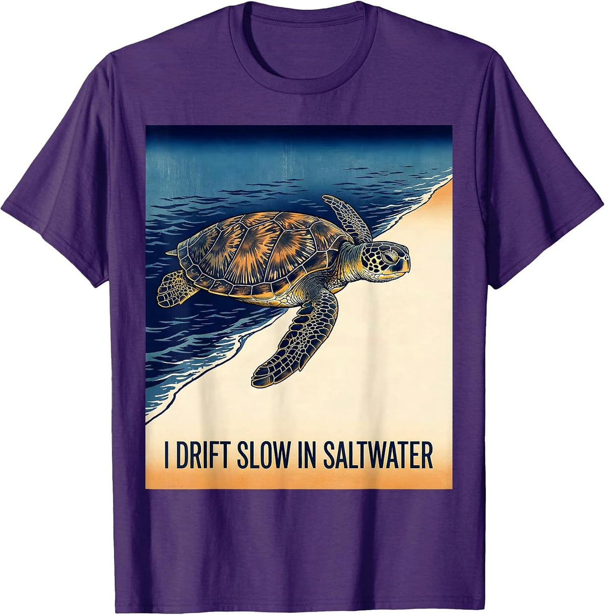 Men's I Drift Slow In Saltwater Ukiyo-e Sea Turtle Lover Beach T-Shirt - Purple