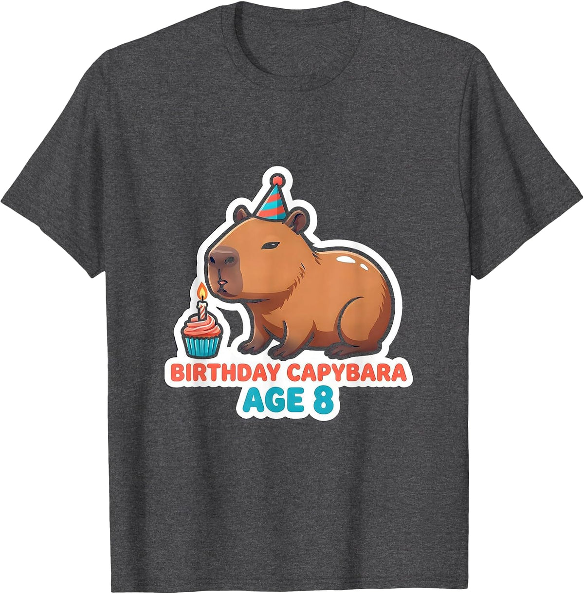 Birthday Capybara Age 8 Funny Capybara Meme Animal Lover T-Shirt - Dark Heather Grey