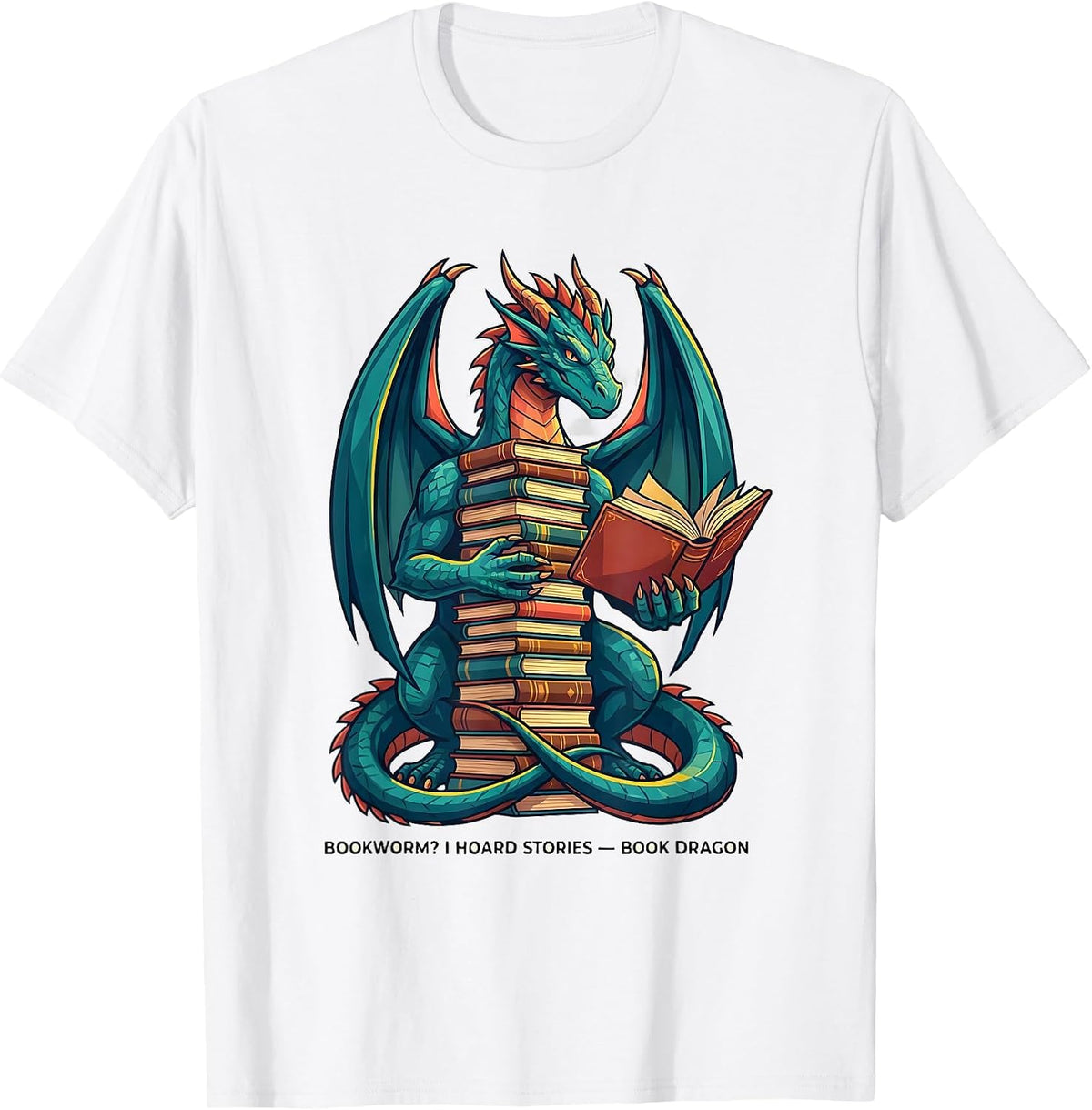 Men's Bookworm? I Hoard Stories Book Dragon Funny Fantasy Book T-Shirt - White