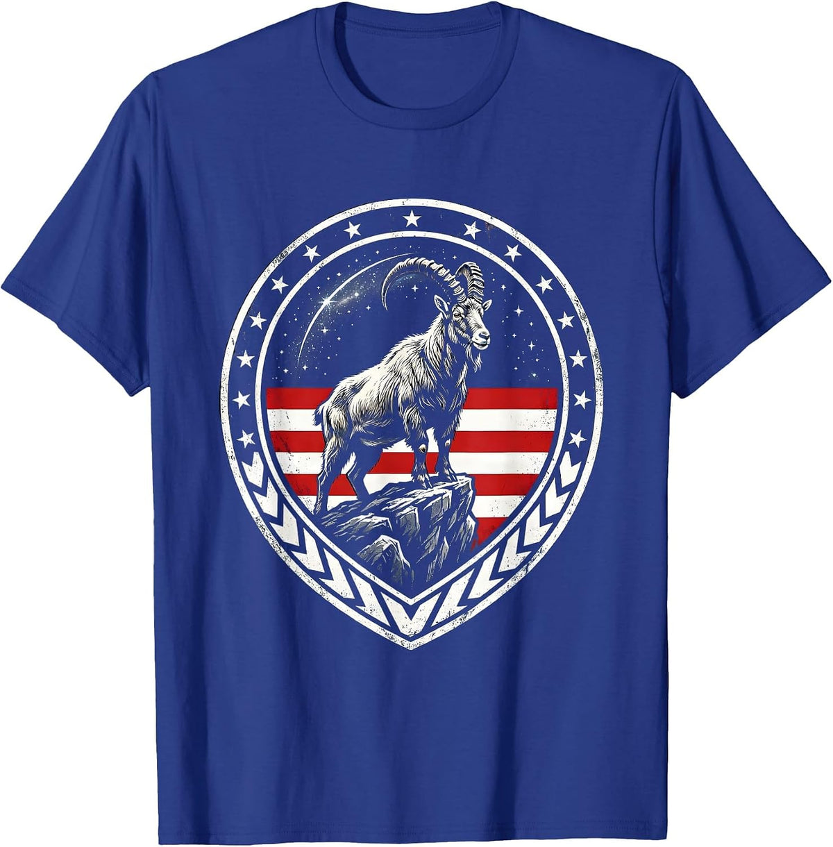 Mountain Goat Rocky Cliff USA Wildlife Art T-Shirt - Royal Blue