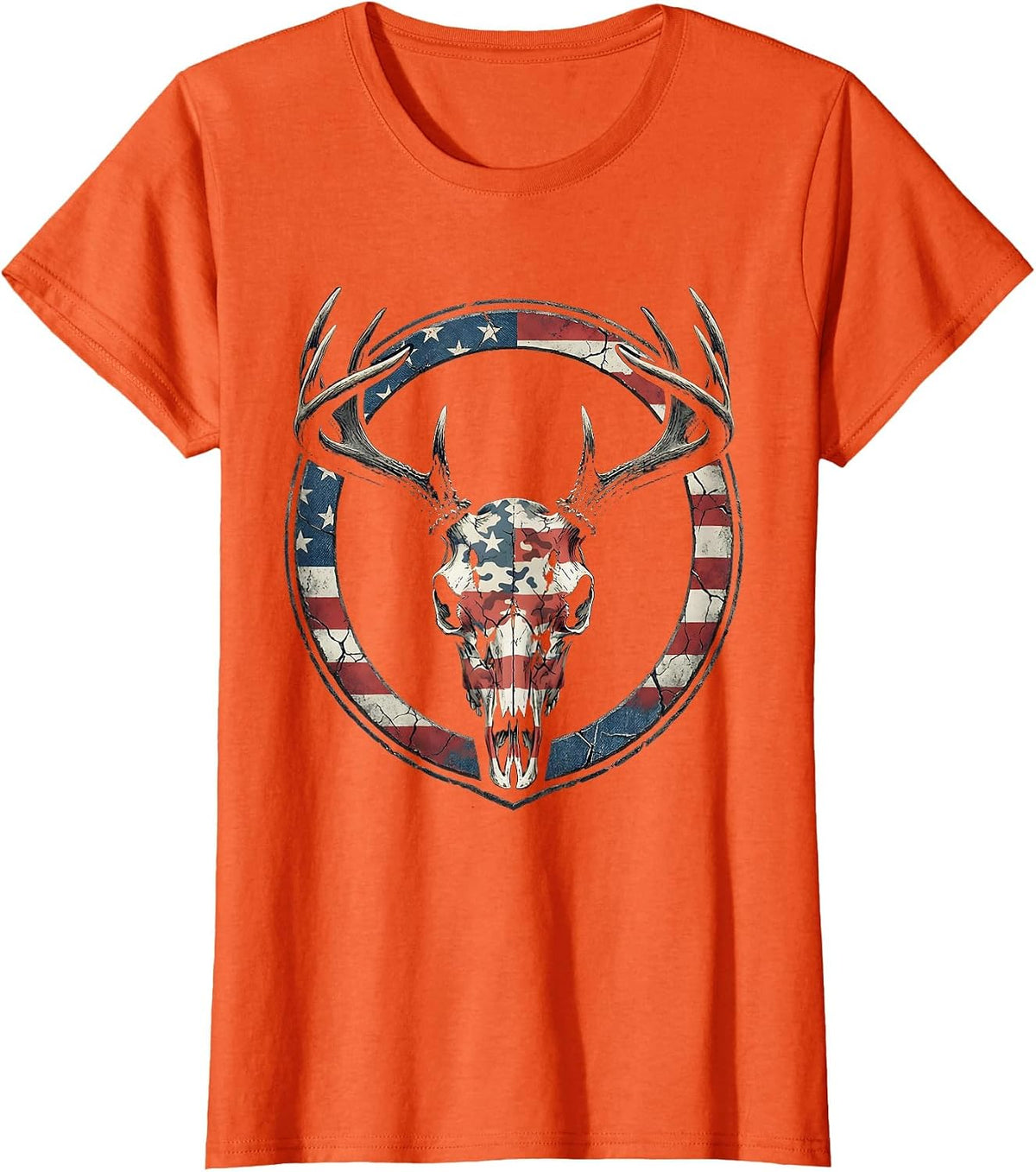 Deer Skull Camo Overlay Hunting Design T-Shirt - Orange