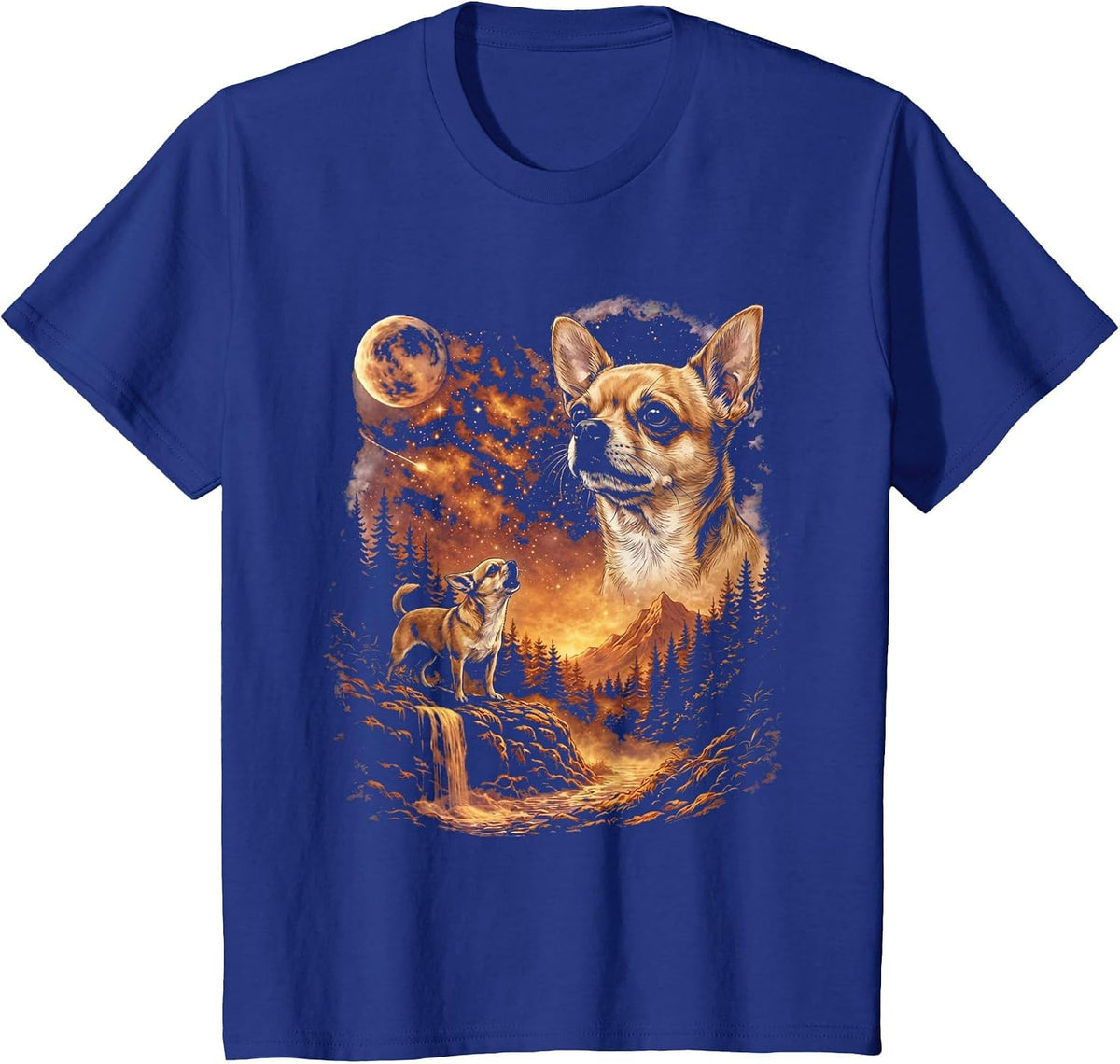 Chihuahua Howling to The Moon Funny Dog T-Shirt - Royal Blue
