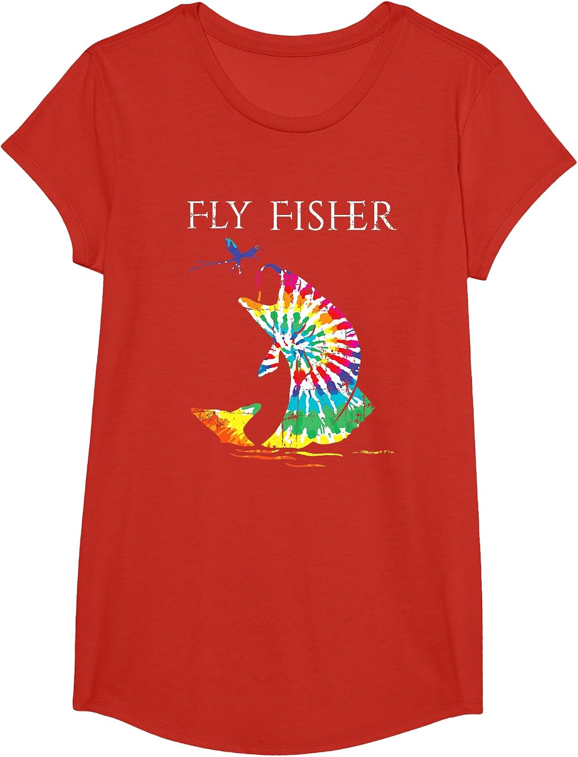 Fly Fishing Trout Bass Tie Dye Fisher T Shirt T-Shirt - Girls Red