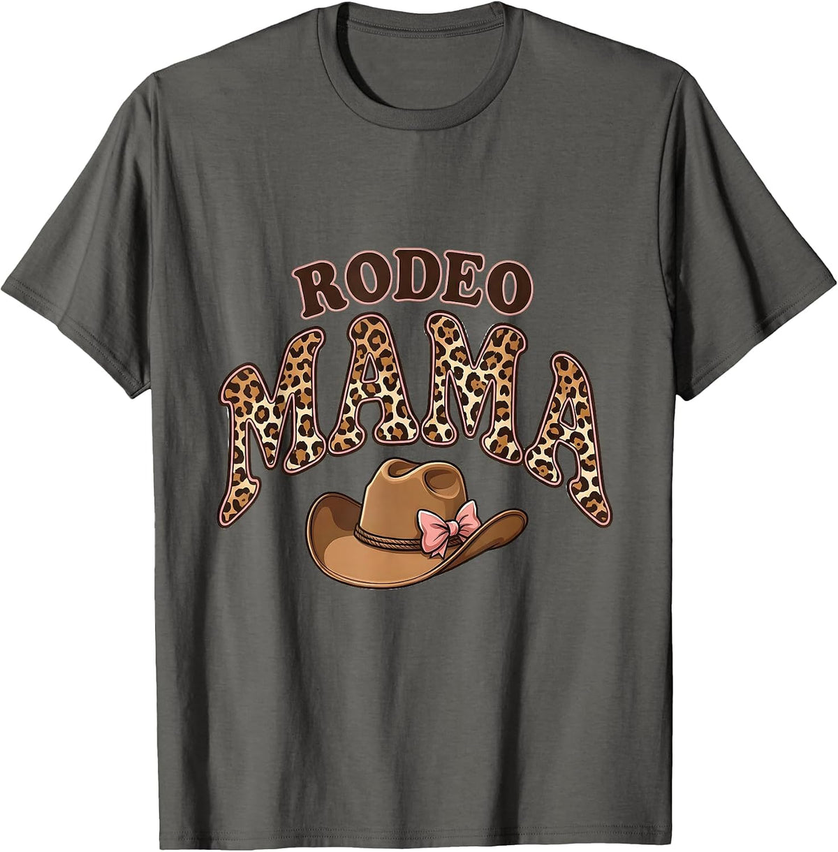Rodeo Mama Leopard Print Cowgirl Birthday Party Family T-Shirt - Asphalt Grey