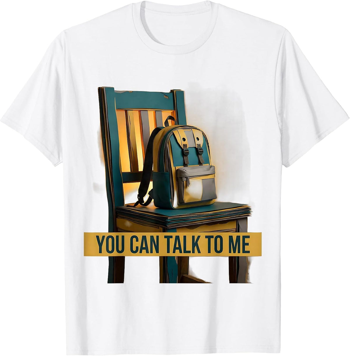 Men's You Can Talk To Me Warm Paper Cutout School Counselor Staff T-Shirt - White