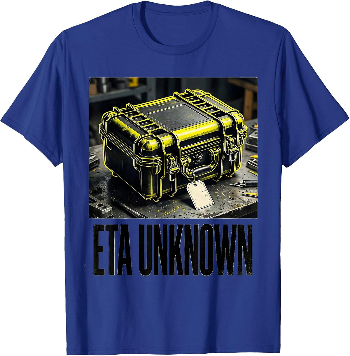 Men's ETA Unknown Stencil Graphic Auto Mechanic Waiting On Parts T-Shirt - Royal Blue