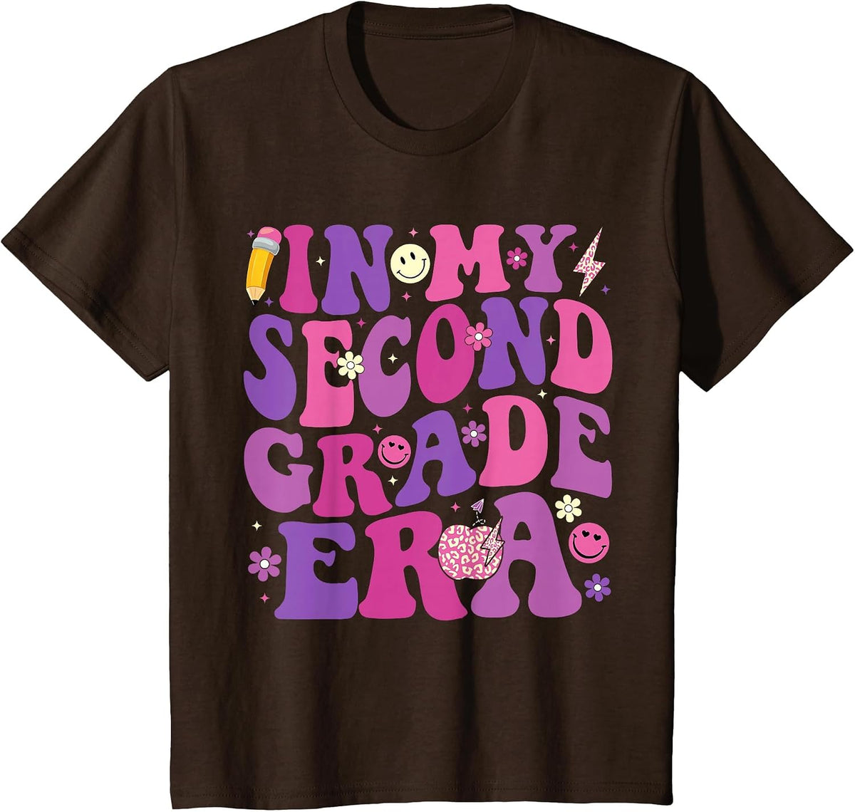 in My Second Grade Era Girl Groovy 2nd Grade Back to School T-Shirt - Brown