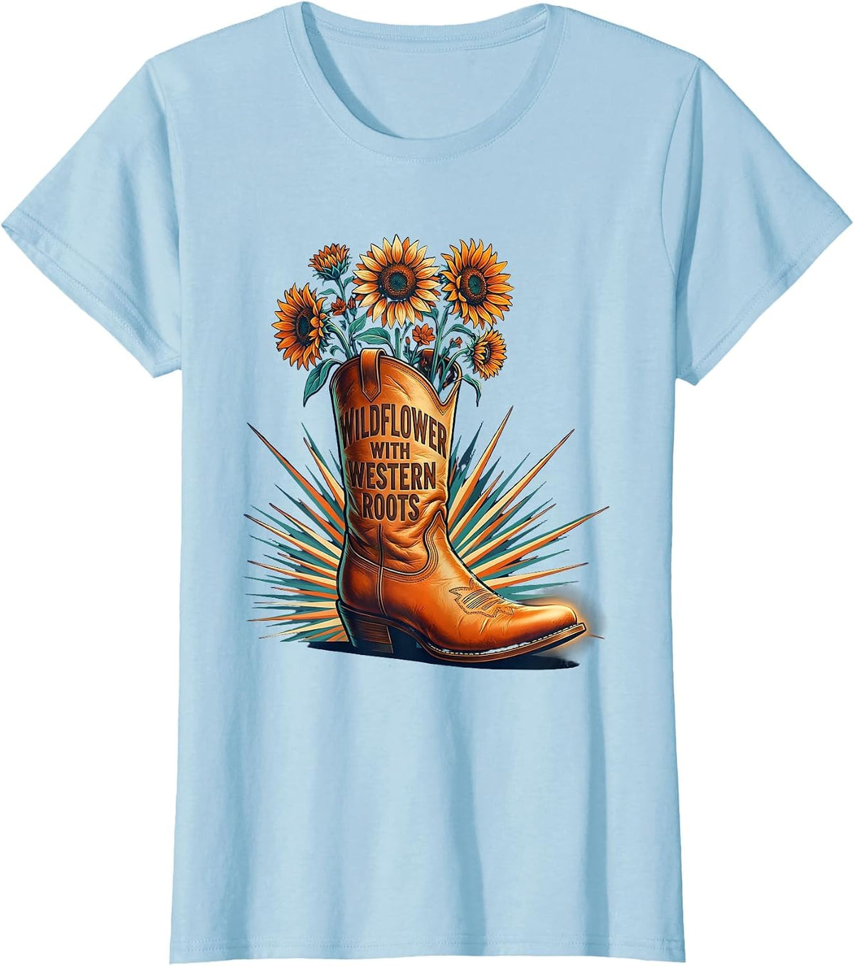 Wildflower With Western Roots Girls Western Design T-Shirt - Baby Blue