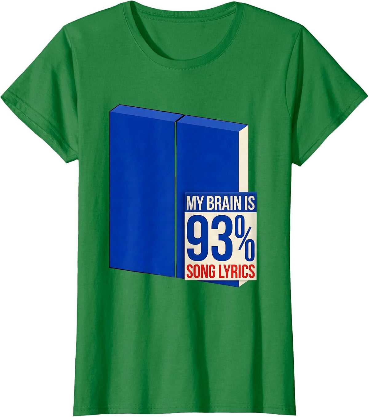 Women's My Brain Is 93% Song Lyrics Funny Music Lover Singer T-Shirt - Kelly Green