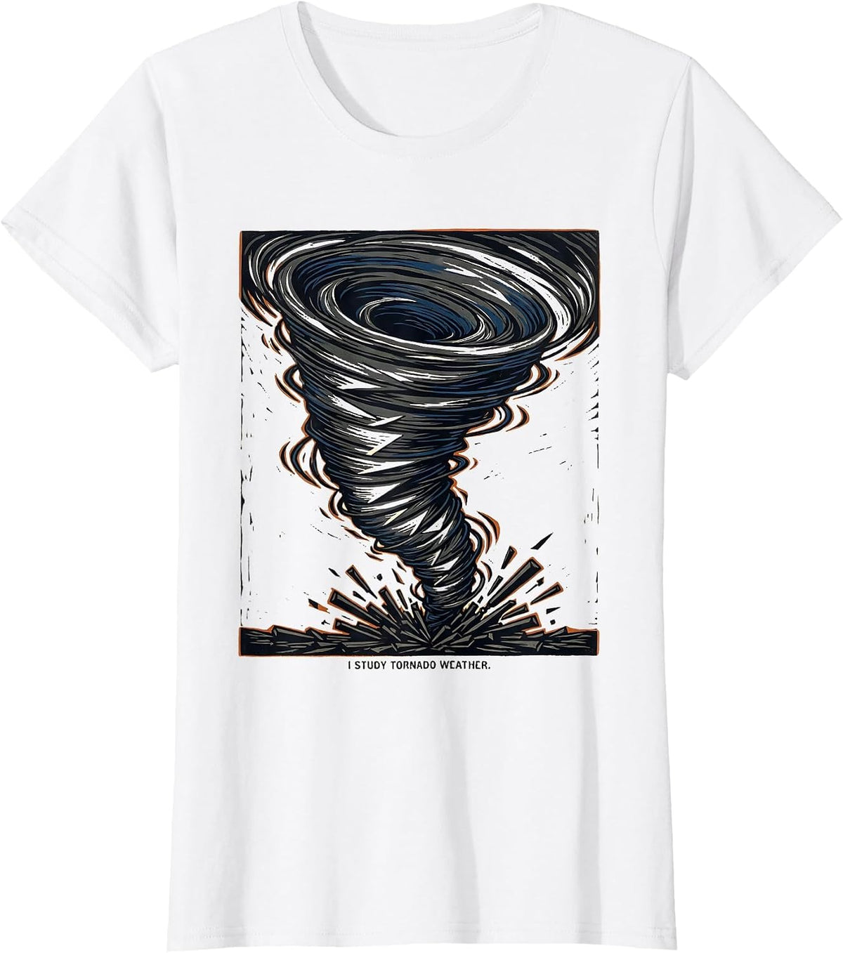 Women's I Study Tornado Weather Linocut Meteorology Enthusiast Storm T-Shirt - White