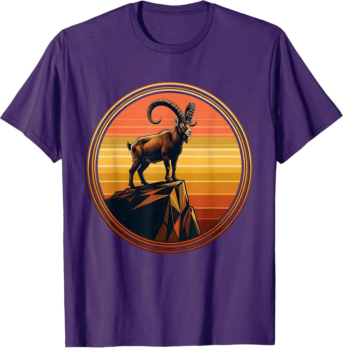 Mountain Goat Jagged Cliff Edge Wildlife Graphic T-Shirt - Purple