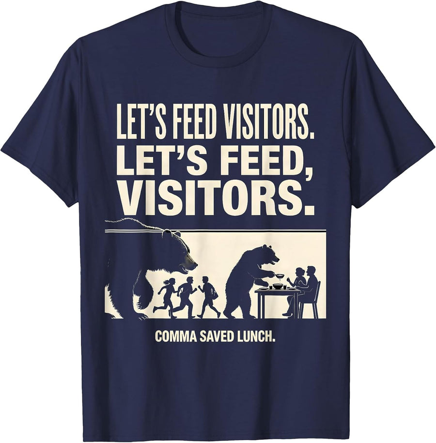 Let's Feed Visitors Comma Saved Lunch Grammar Teacher Humor T-Shirt - Navy Blue