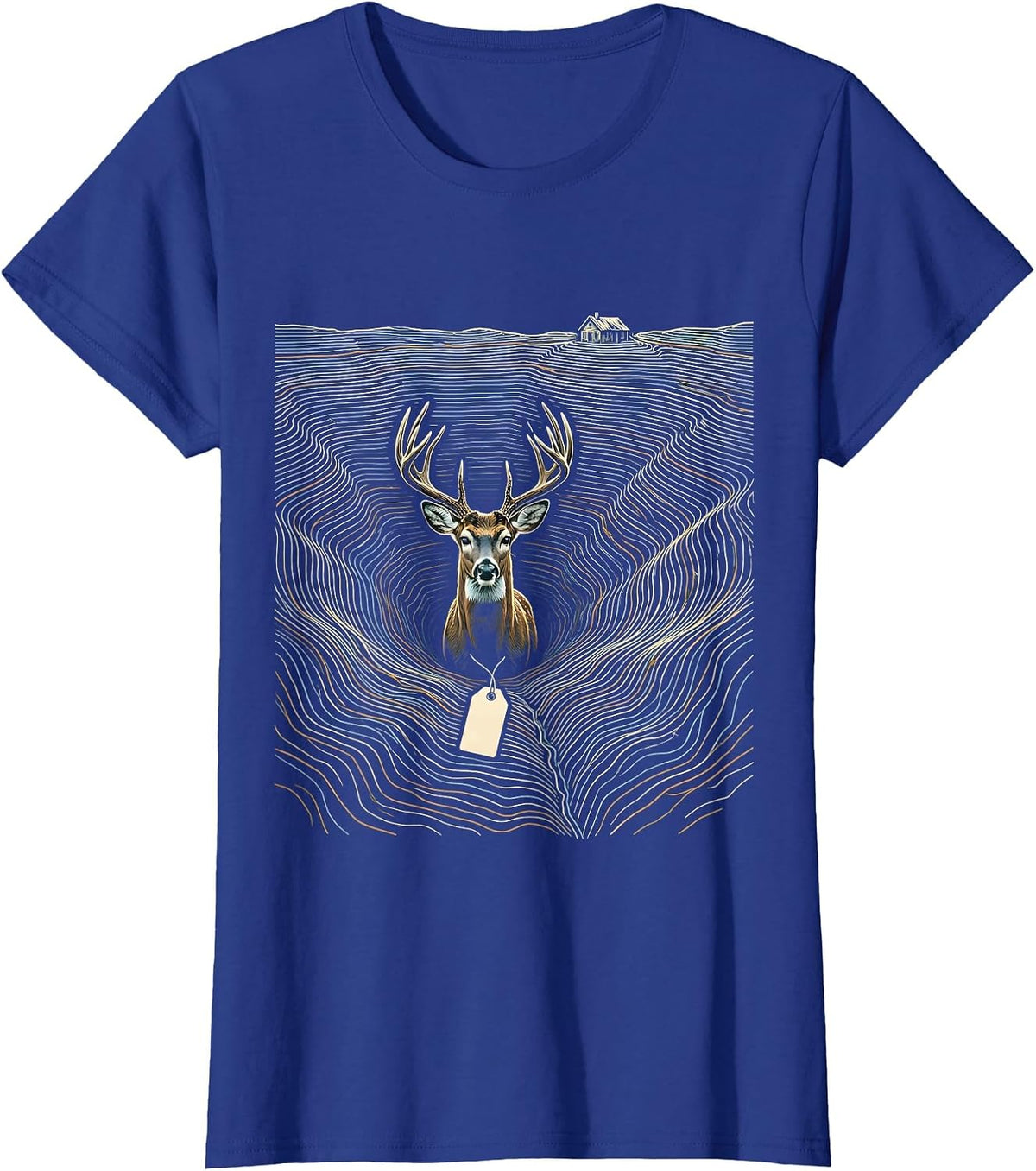 Women's Whitetail Buck Topographic Contour Deer Hunting Dad Humor T-Shirt - Royal Blue