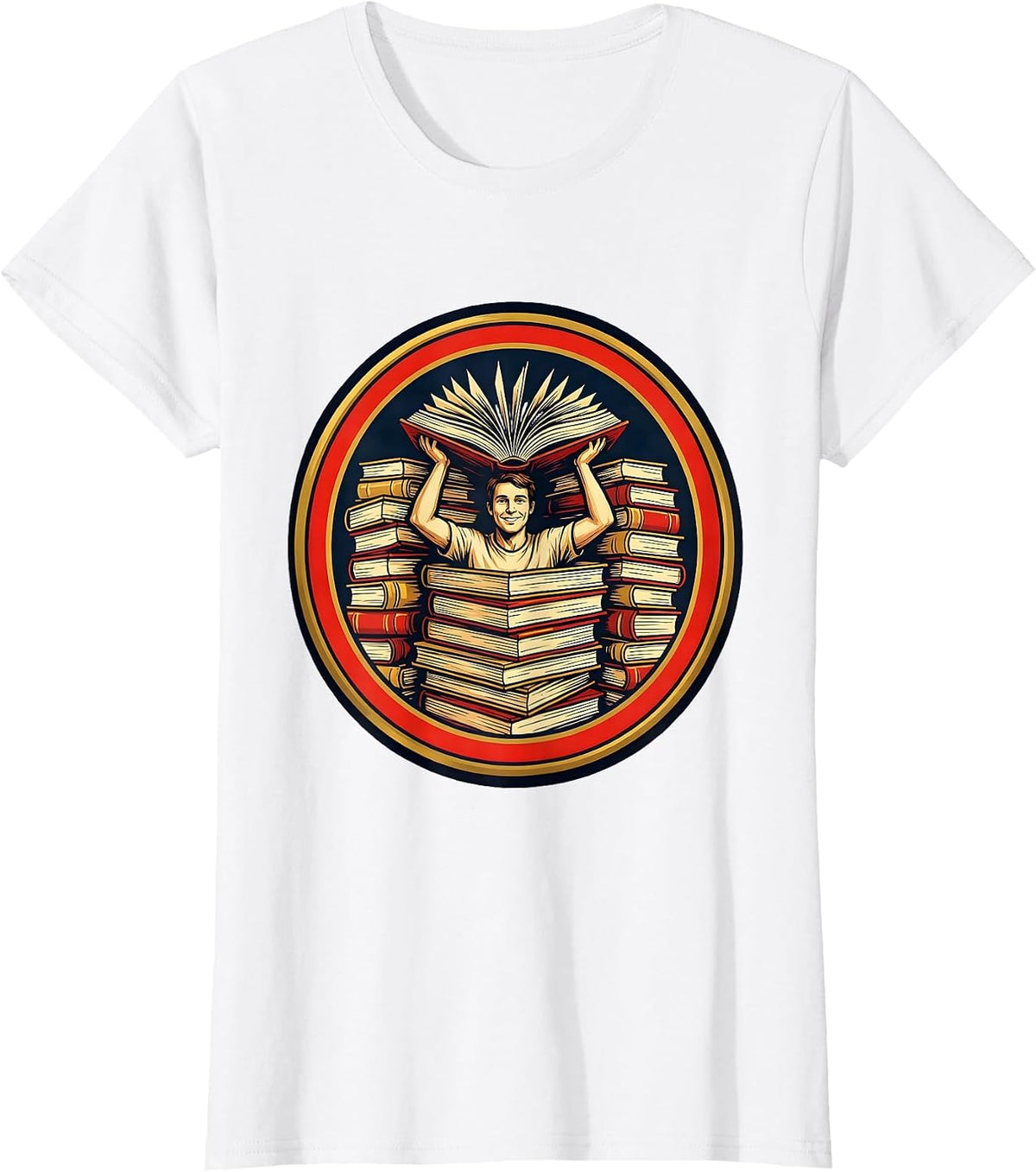 Bookworm Reader Crowned By Books Sign Painter Humor T-Shirt - White