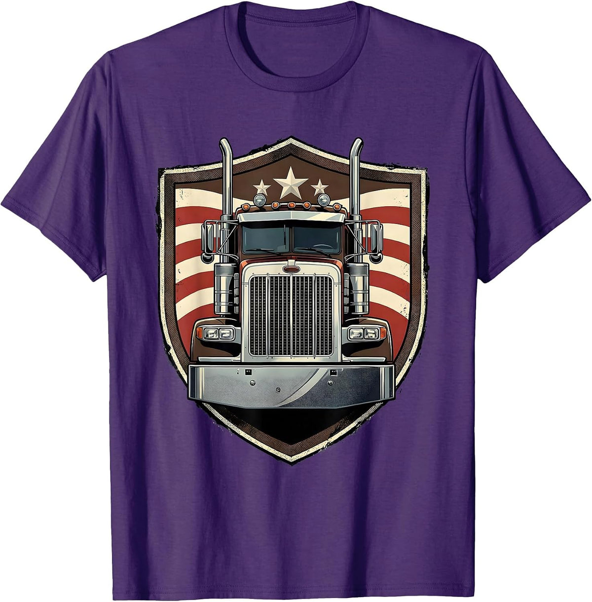 Semi Truck Shield American Flag Vintage Trucker Gift T-Shirt - Purple