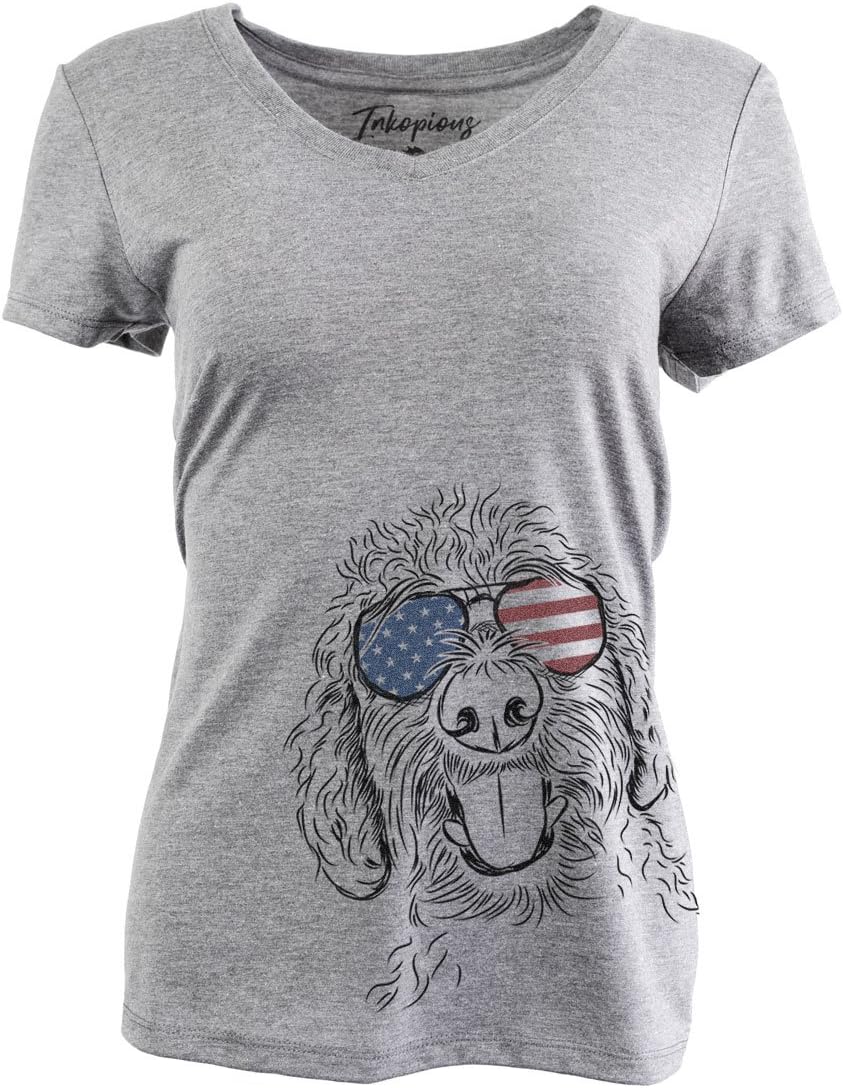 Inkopious Patriotic Dixie the Labradoodle Triblend T-Shirt - Grey Relaxed V-neck