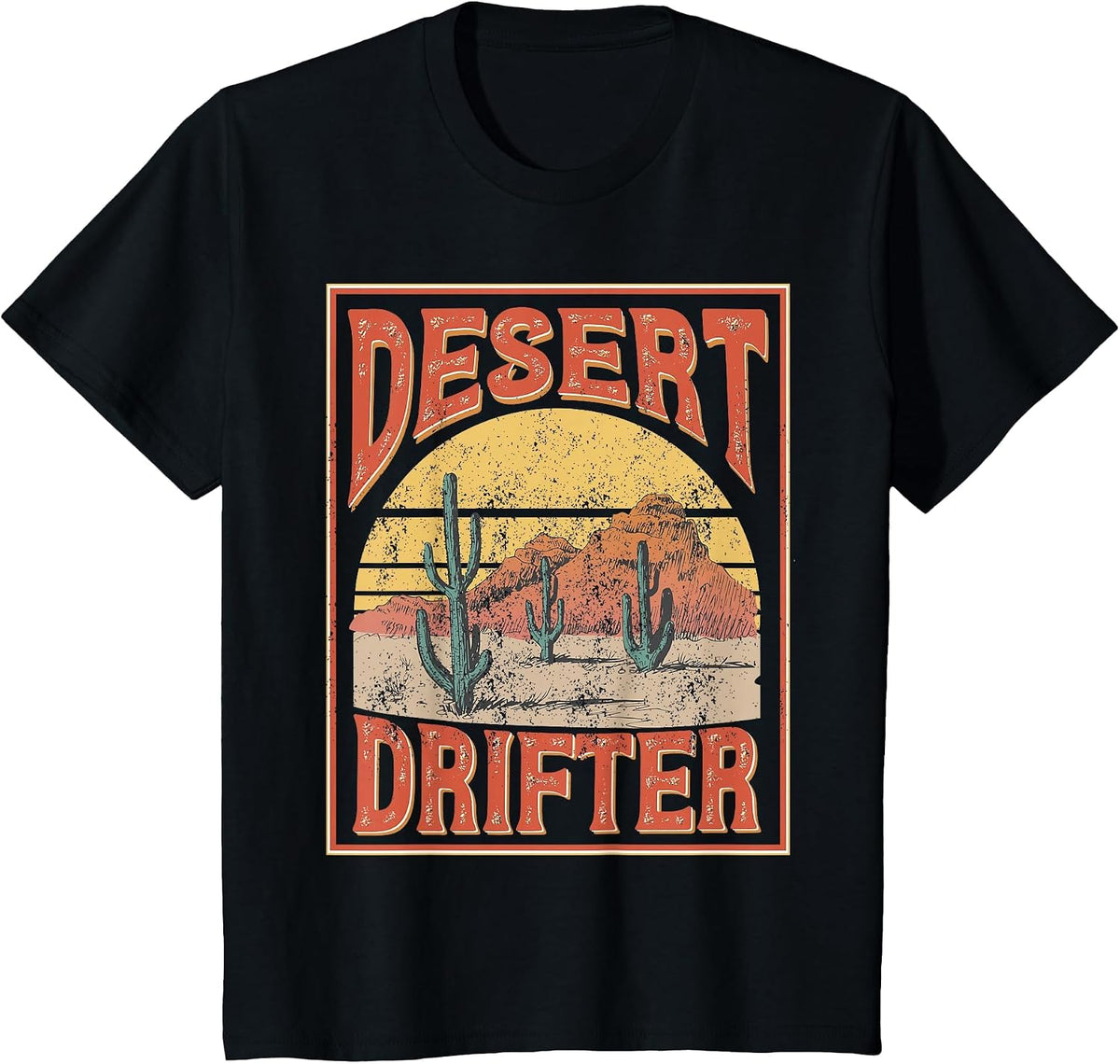 Western Country Boho Cactus Cowgirl Cowboy Desert Drifter T-Shirt - Black