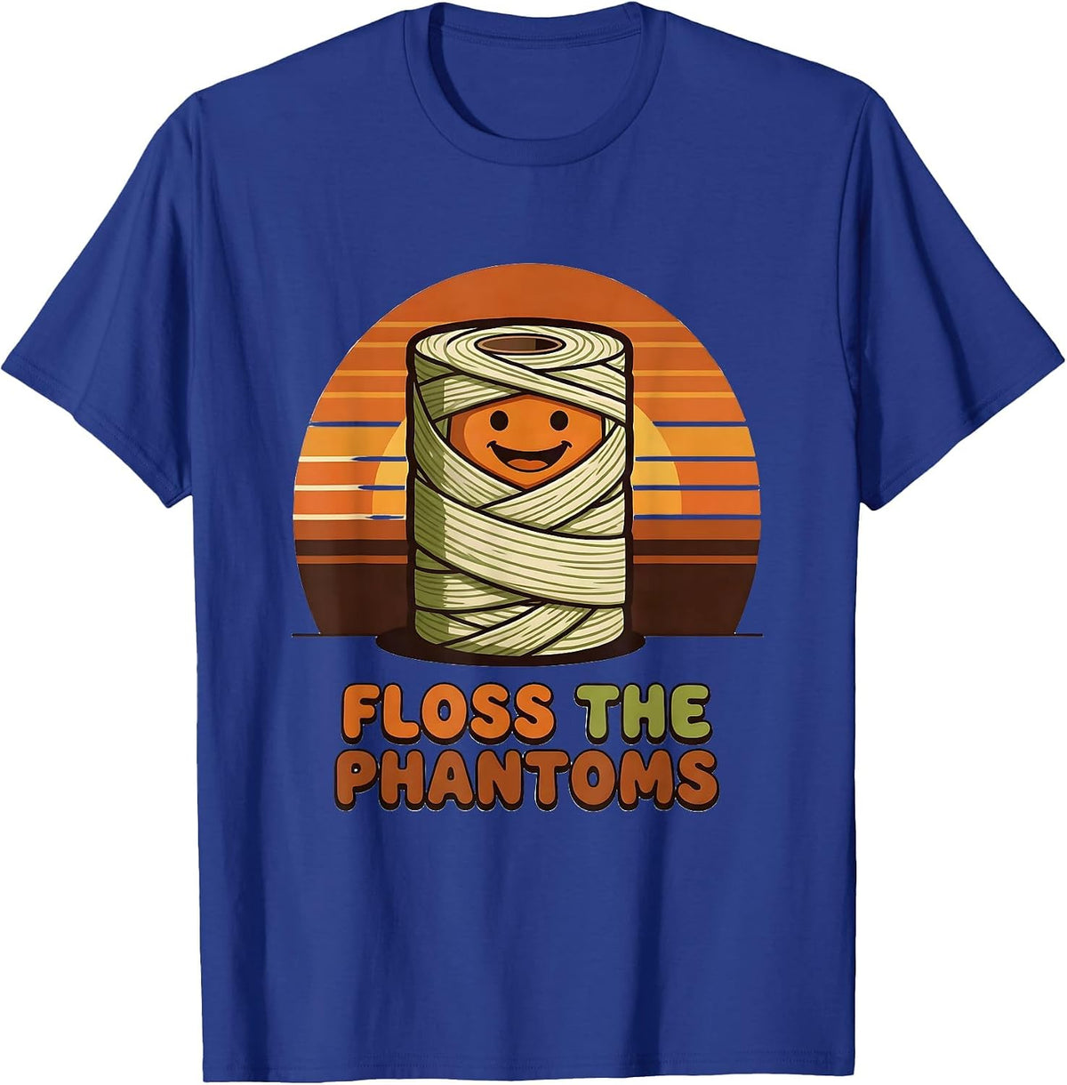 Men's Floss the Phantoms Retro 70s Halloween Dentist Dental Pun T-Shirt - Royal Blue