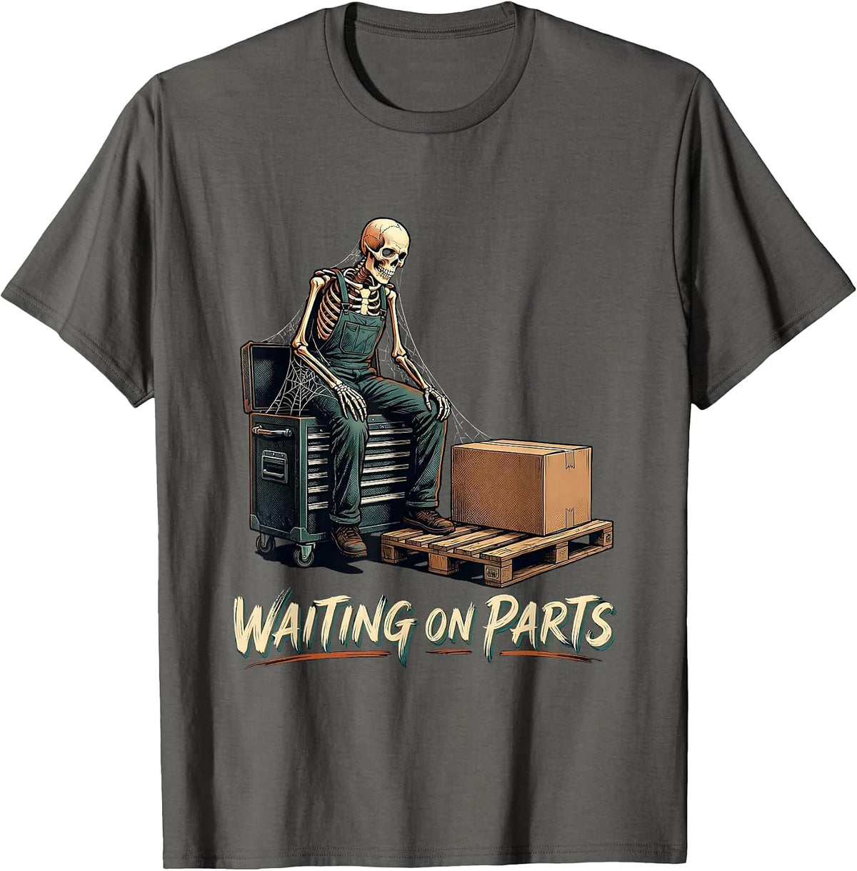 Waiting On Parts Funny Mechanic Auto Repair Technician Dad T-Shirt - Asphalt Grey