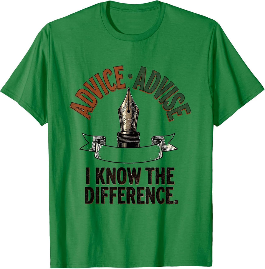Men's Advice Advise I Know The Difference Funny Grammar Teacher T-Shirt - Kelly Green