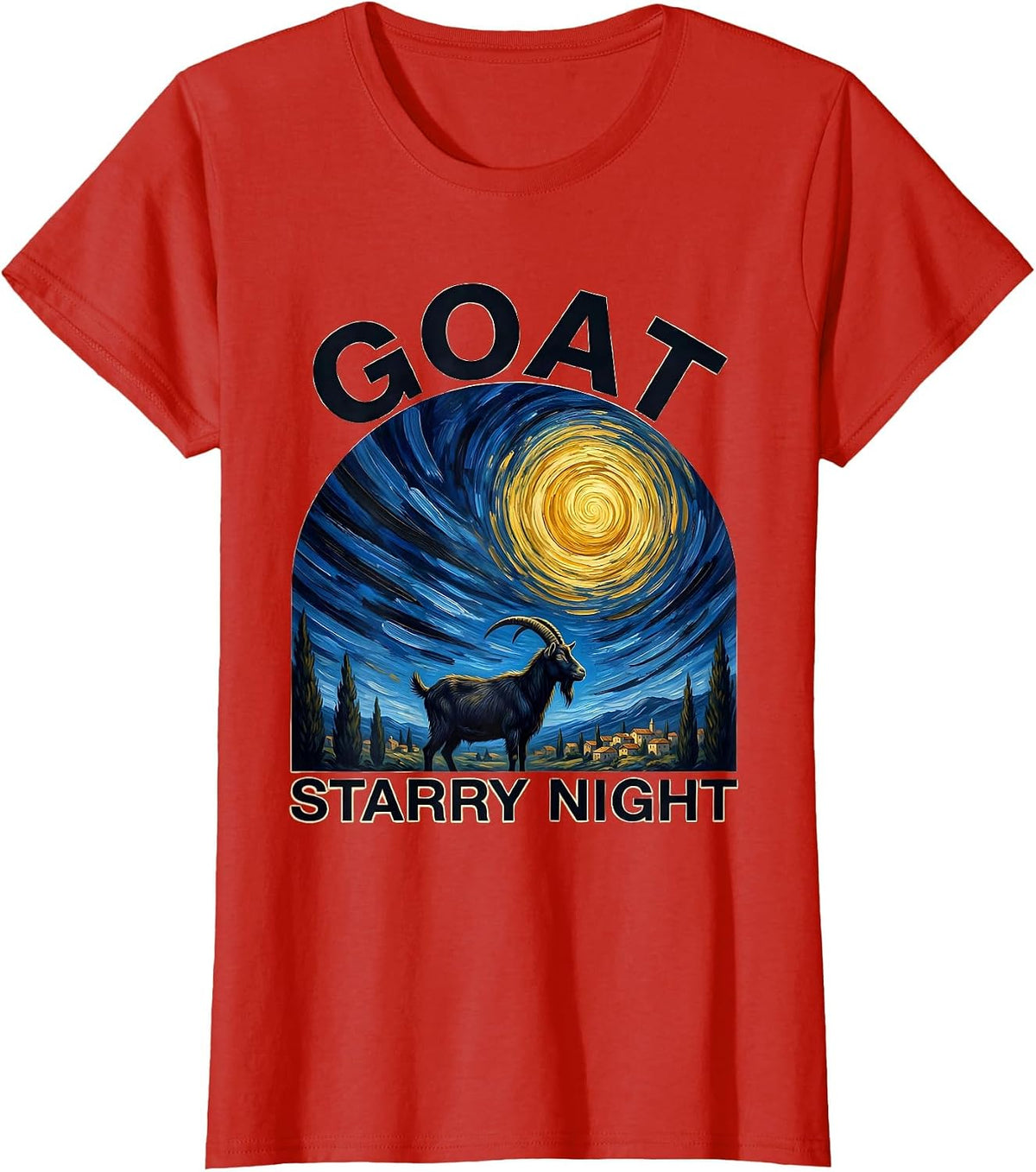 Women's Goat Starry Night Funny Art Lover Van Gogh Style T-Shirt - Red