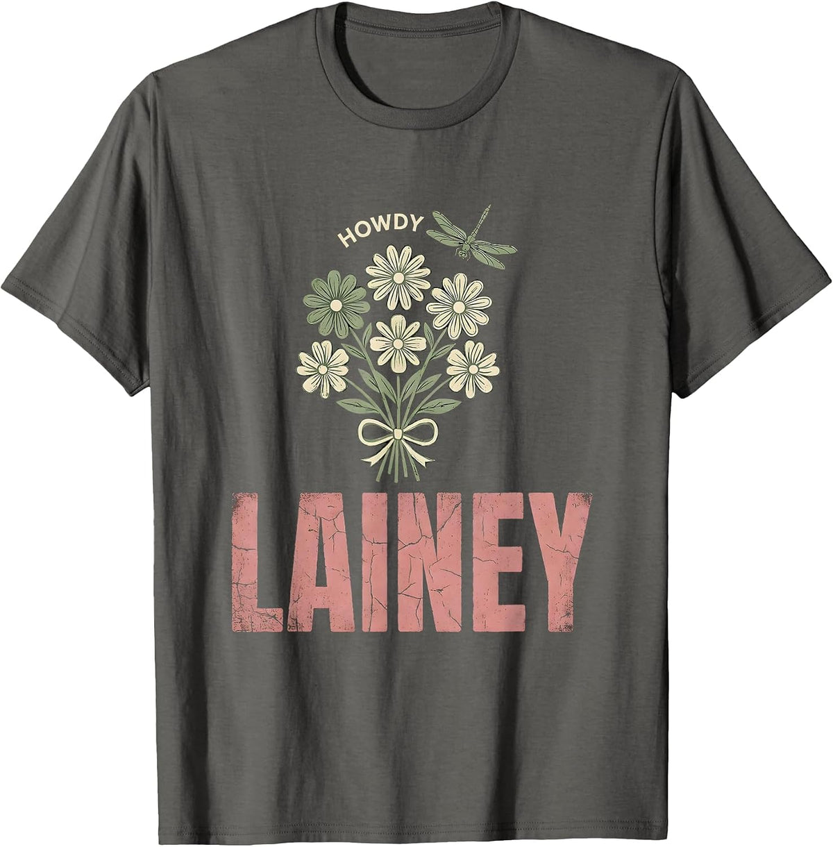 Howdy Lainey Floral Boho Cowgirl Name Western Gift T-Shirt - Asphalt Grey