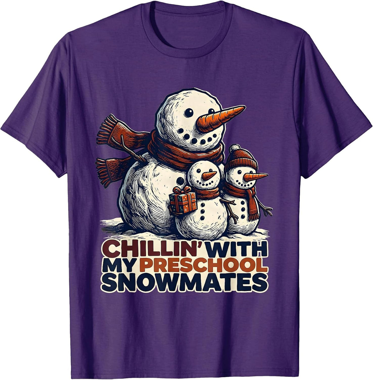 Men's Chillin With My Preschool Snowmates Funny Teacher Christmas T-Shirt - Purple