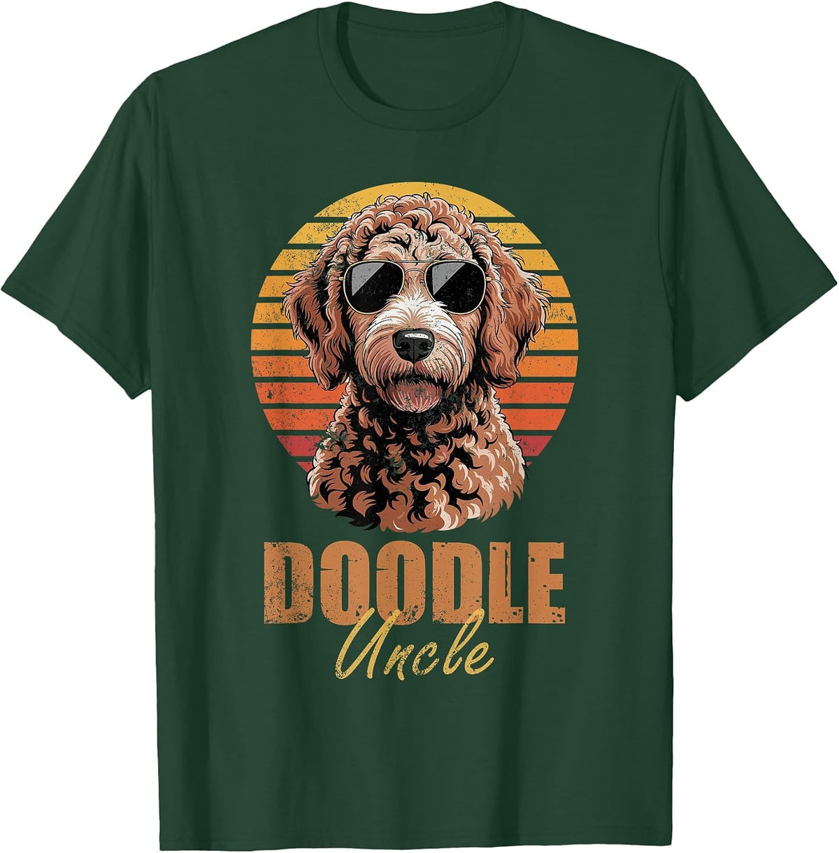 Cool Retro Doodle Uncle Funny Vintage Dog Lovers T-Shirt - Dark Green