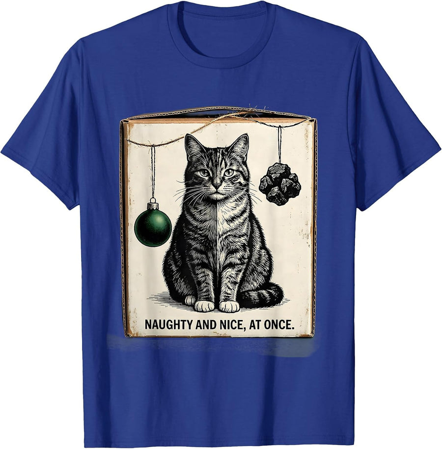 Naughty And Nice At Once Vintage Quantum Physics Cat Owner T-Shirt - Royal Blue