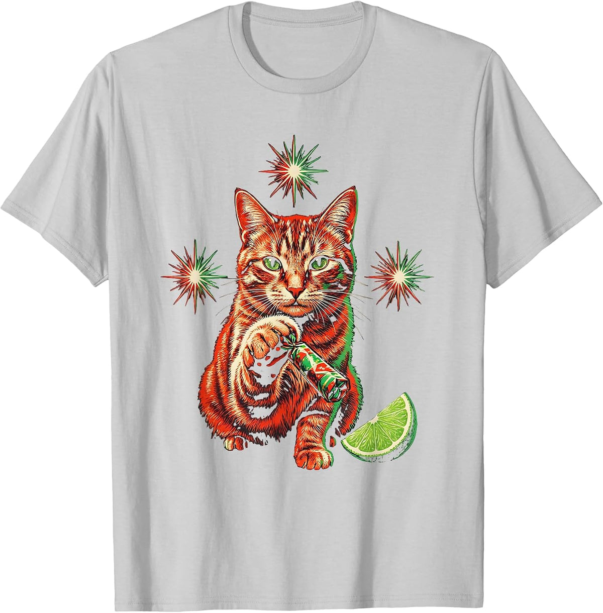 Men's Cute Fiesta Cat Party Favor Cinco De Mayo Humor T-Shirt - Silver Grey